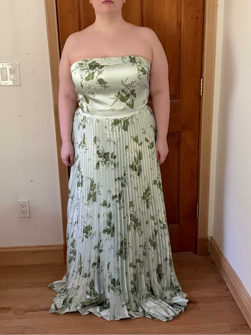 AW Bridal Strapless Dress, Sage Green Floral, Size 16